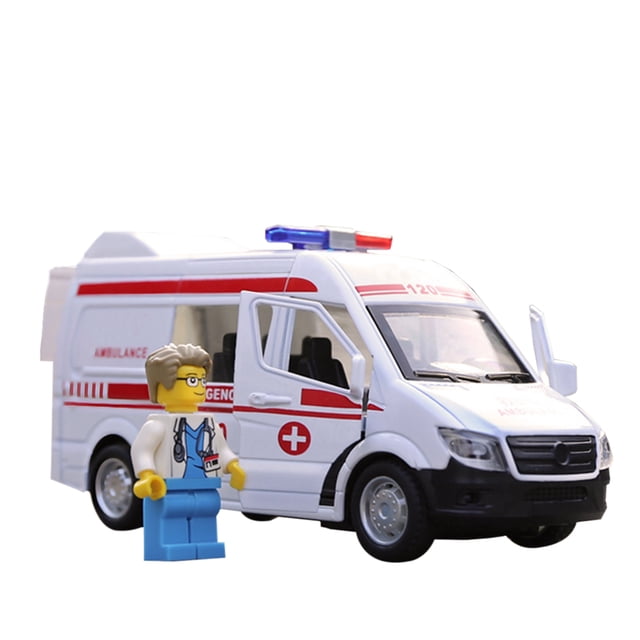 Kids Car Toy 1/32 Scale Ambulance Openable Door Pull Back Car with Light & Sound