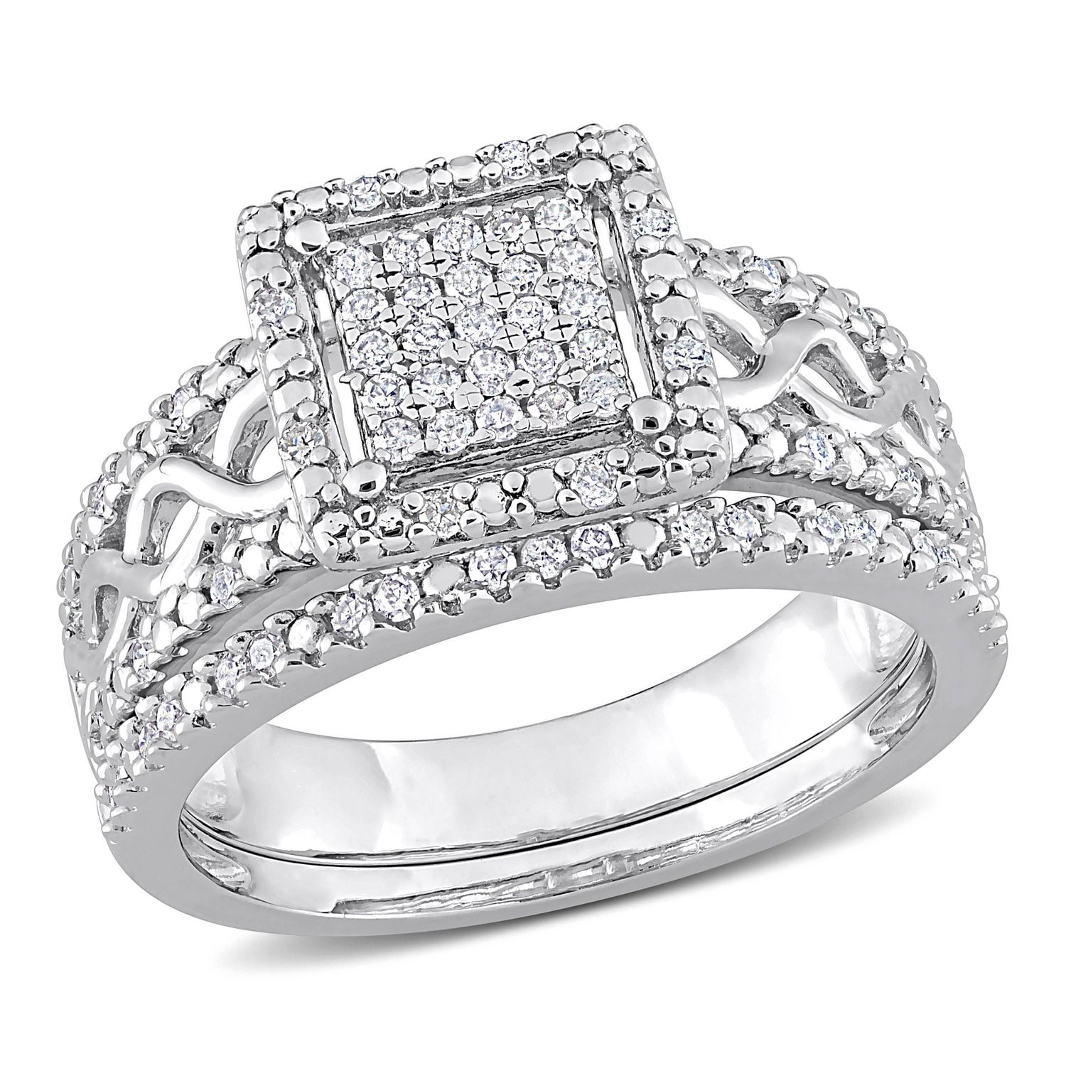 Miabella Ensemble de Bague mariage carré halo en argent sterling avec diamant de 1/3 carat P.T