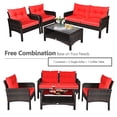 thumbnail image 4 of Patiojoy Ensemble de Conversation de Patio 4 Pcs en Rotin Osier Causeuse Canapé Table Basse et Dessus en Verre Coussins Rouges, 4 of 8
