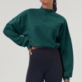 thumbnail image 2 of WRKEKC Chandail à Col Rond Uni pour Femme, Coupe Ample et Confortable en Molleton Éponge Français à Manches Longues Vert P, 2 of 8