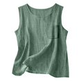 thumbnail image 5 of YAZHPA Hauts en Lin pour Femmes, Débardeurs en Coton et Lin pour Femmes Décontractés Sans Manches Chemises d'Été Col Rond Camisole, Vert 3TG, 5 of 5