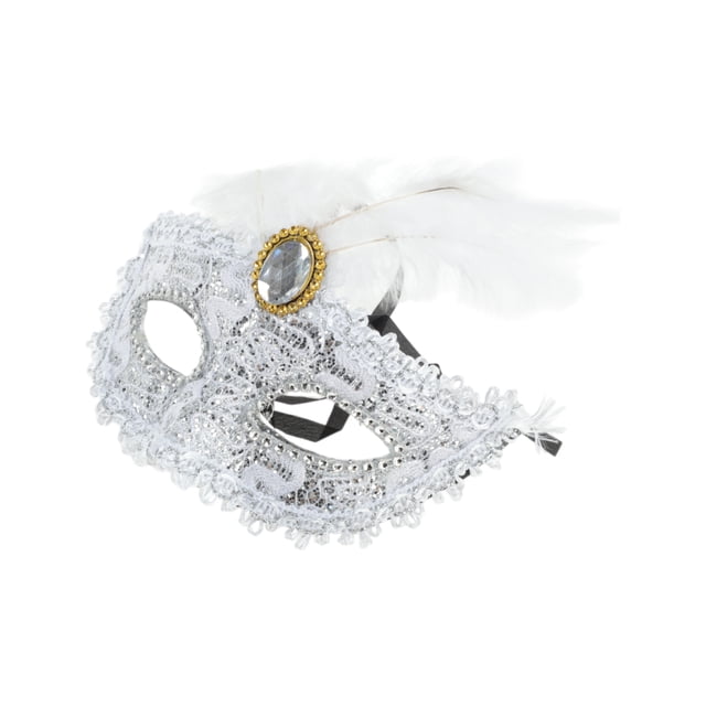 Unique Bargains Halloween Christmas 1 Pc Dragon Pattern Feather Half Face Party Mask for Masquerade Party White