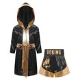 thumbnail image 2 of Fldy Ensemble d'Uniforme de Boxe pour Garçons 2 Pcs Peignoir de Boxe et Shorts MMA Costume de Boxeur Tenue d'Halloween Noir Or 6, 2 of 4