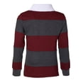 thumbnail image 3 of Sportoli Big Boys 100% Cotton Wide Striped Long Sleeve Polo Rugby Shirt - Burgundy/charcoal  (Size 18), 3 of 7