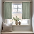 thumbnail image 3 of Linen Textured Tier Curtains 24 Inch for Kitchen Windows Farmhouse Cafe Curtains Small Drapes Rustic Light Filtering Half Window for Living Room Laundry Rod Pocket 2 Panels Green, 3 of 8