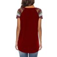 thumbnail image 2 of ziyahi T-Shirt pour Femme à Manches Courtes, Col Rond, Haut à Rayures avec Poche, T-Shirt, Rouge Vin, TG, 2 of 6
