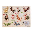 thumbnail image 1 of Jindong Kids Wooden Peg Puzzles Set with Alphabet Numbers Fruits Animals and Vehicles, 1 of 9