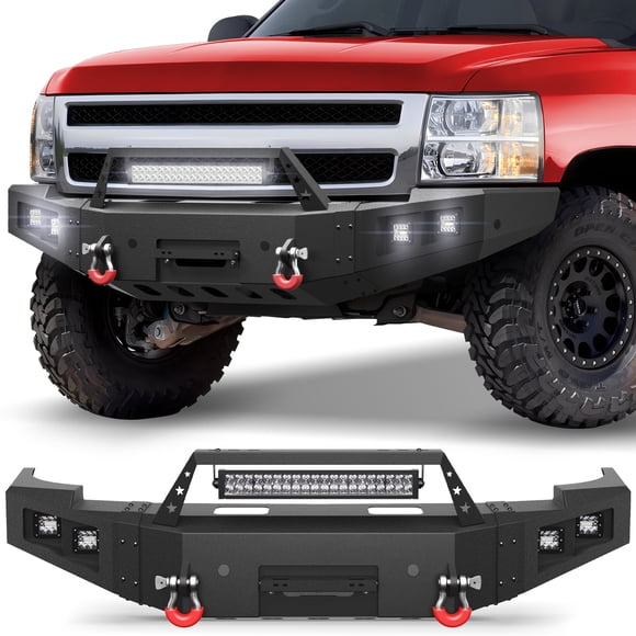 POFENZE Silverado 1500 Front Bumper Full Width Offroad Bumper for 2007-2013 Chevy Silverado 1500 Pickup Trucks