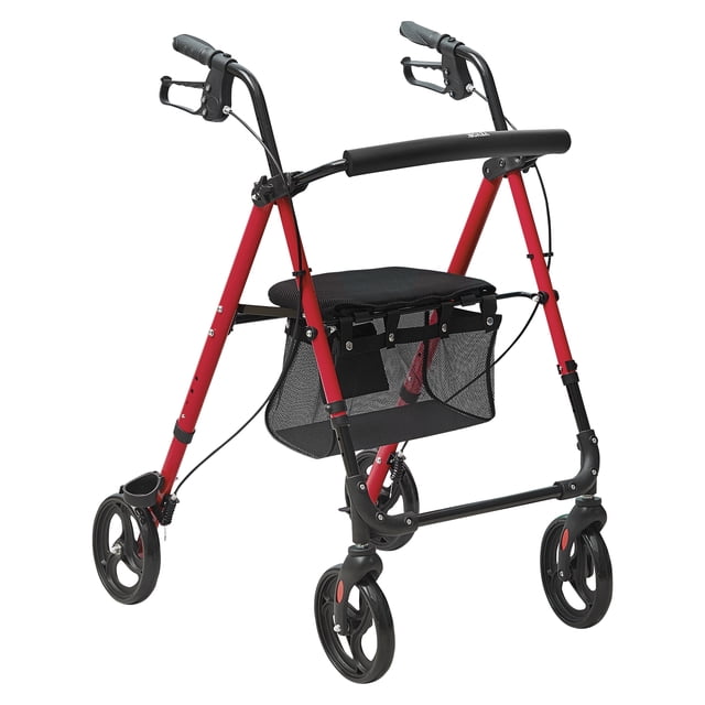 VEVOR Déambulateur à Roulettes pour Aînés et Adultes, Déambulateur à Roulettes Pliable en Aluminium Léger avec Siège et Poignée Ajustables, Déambulateur de Mobilité Extérieur avec Roues Tout-Terrain de 8 Pouces, Capacité de 300 Lb