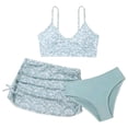 thumbnail image 1 of MIASHUI 3 Piece Girls Bathing Suits Leaf Flower Printed Bikini Set with Skirt Cover Up,Light Green,8-9 Years, 1 of 6