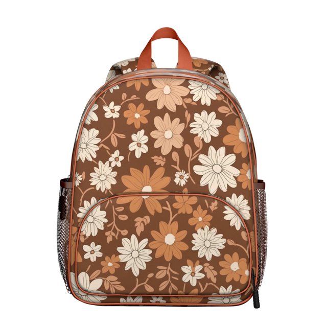 Retro Daisy Print Students Backpack - Boho Floral Pattern in White and Yellow, Durable Lightweight Student Backpack for School and Travel
