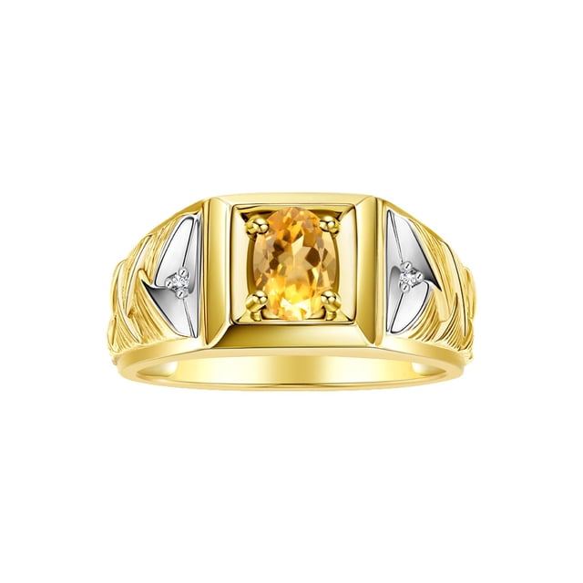 RYLOS Men's Rings 14K Yellow Gold Rings Designer Weave Band 7X5MM Oval Gemstone & Diamond Ring Citrine November Birthstone Rings For Men, Size 11