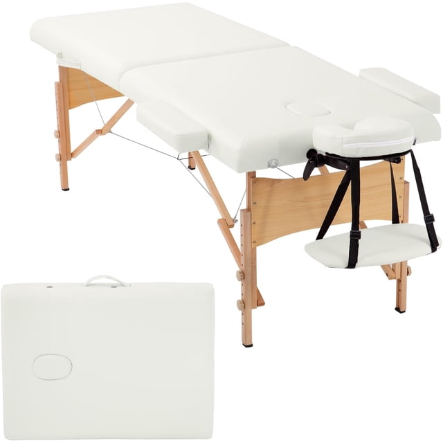 BestMassage Lit de Massage Table de Massage Portable 28 Pouces de Large 2 Pliage Hauteur Réglable, Crème