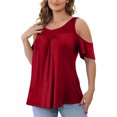 thumbnail image 2 of FAIWAD T-Shirts à Épaules Dénudées d'Été pour Femmes, Manches Courtes, Col Ras du Cou, T-Shirts Unis, Tunique Basique Décontractée, 2 of 6