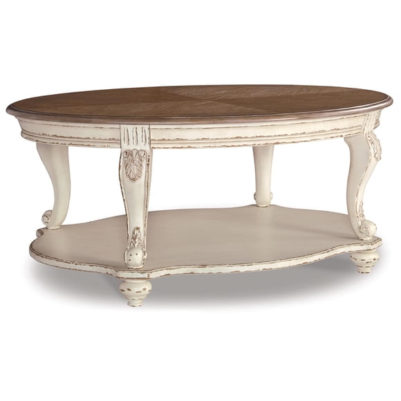 Ashley Furniture Realyn Table Basse Ovale en Blanc Ébréché et Brun