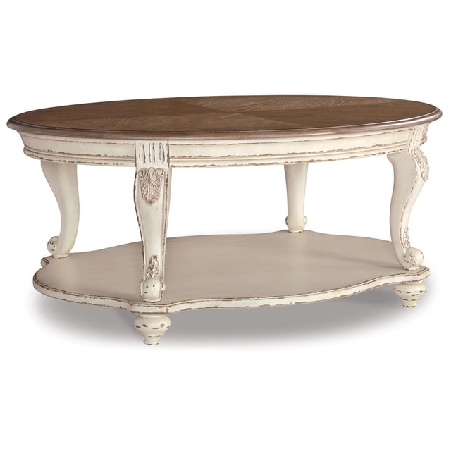 Bowery Hill Table Basse Ovale en Blanc Éclaté et Brun