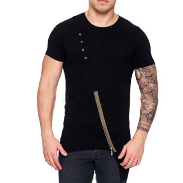 Irregular Lower Hem Men Summer T-shirts with Zipper Causal neck short sleeve Round Neck Top Modal Short Sleeve Streetwear