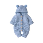 IROINID Savings Baby Bodysuit Long Sleeve Newborn Baby Girls Boys Winter Warm Coat Knit Outwear Hooded Jumpsuit,Light Blue