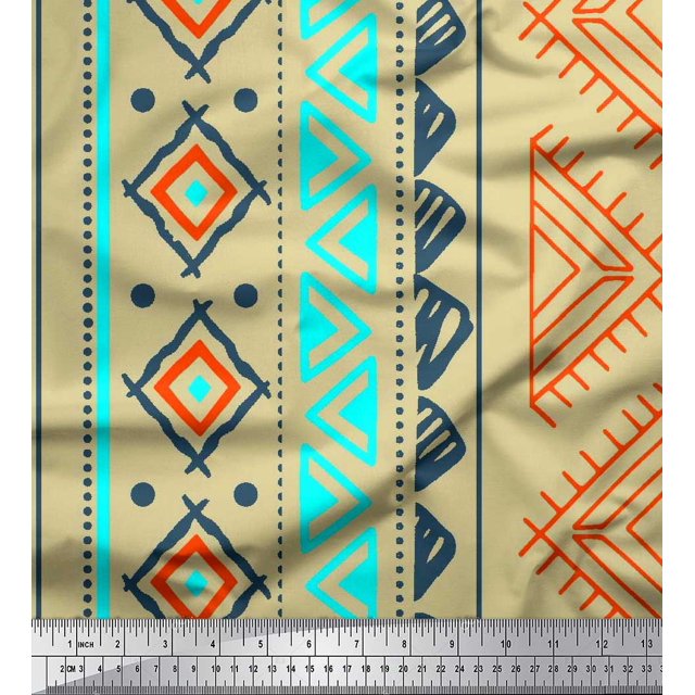 Soimoi Poly Georgette Fabric Aztec Geometric Printed Craft Fabric by The Yard 42 Inch Wide