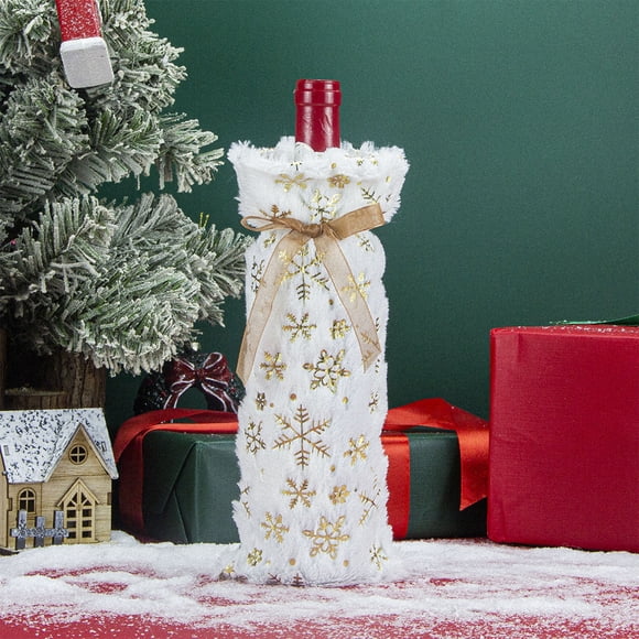 Velvet Christmas Wine Bottle Cover Set, Festive Holiday Decoration for Party, Restaurant, and Home
