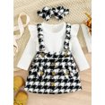 thumbnail image 3 of goowrom Toddler  Clothes Set, Solid Ribbed Long Sleeve Ruffled Romper + Plaid Print Suspender Skirt + Headband, 3 of 9