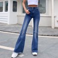 thumbnail image 1 of Mode Femme Pantalon Évasé en Denim Extensible Taille Haute Jambes Larges, 1 of 5