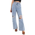 thumbnail image 1 of Wangsaura Ladies Korean Wide Leg Jeans Fashion Irregular Lapel High Waist, 1 of 10