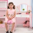 thumbnail image 4 of Gymax Coiffeuse Princesse Table de Maquillage avec Miroir Tri-Pliant et Chaise Rose, 4 of 10