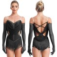 thumbnail image 1 of Aislor Robe de Danse Latine Jazz à Franges avec Gants Noir TG, 1 of 7