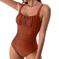 thumbnail image 1 of UPPADA Womens One Piece Swimsuits Athletic Training Swimwear Plus Size Bathing Suits Ruched Color Block Print Swimsuits Criss-Cross Back Crew Neck Athletic Training Swimwear Clearance Brown,Xl, 1 of 4