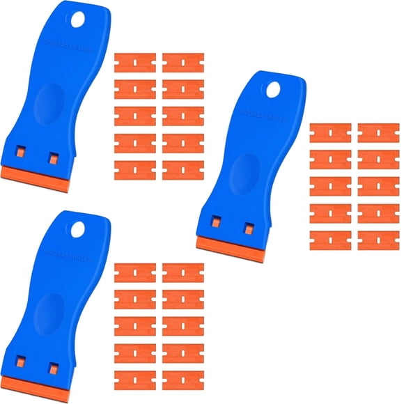 Cagogo Plastic Scraper Tool, 3 Pack Window Scraper with Plastic Blades, Multi-Purpose Paint Sticker Remover for Glass Stovetop Subfloor, Rustproof Lightweight Scraper for Home Cleaning