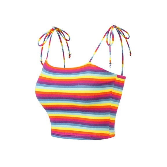 INSPIRE CHIC Women's Rainbow Striped Tie Spaghetti Straps Summer Cami Tube Tops