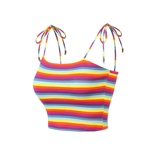 INSPIRE CHIC Camisole Tube d'Été à Bretelles Spaghetti à Nouer à Rayures Arc-en-Ciel pour Femmes