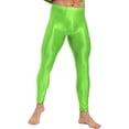 thumbnail image 1 of YUUMIN Men's Shiny Compression Pants Oil Glossy Stretchy Workout Sports Base Layer Trousers Fluorescent Green L, 1 of 5