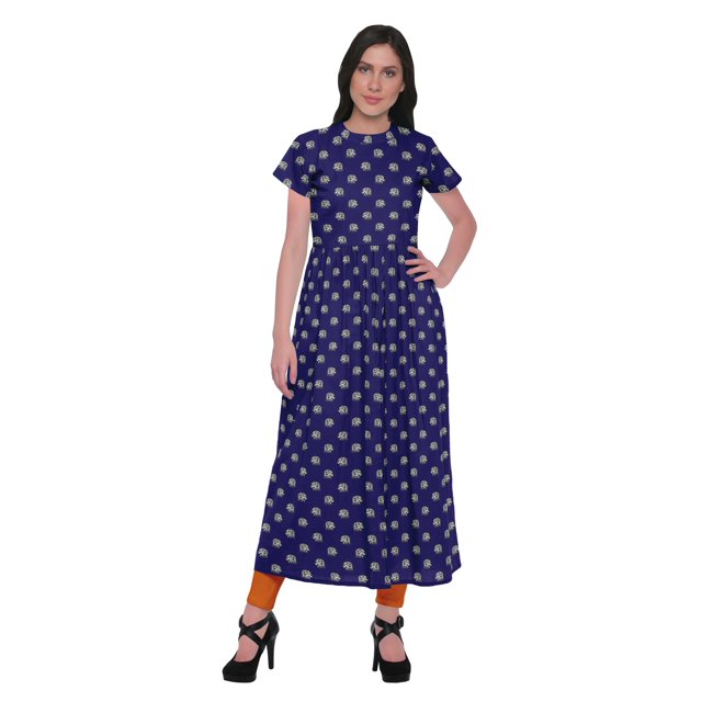 Moomaya Kurtis en Coton à Fente avant pour Femmes, Kurti Longue Imprimée, Robe, Haut Indien