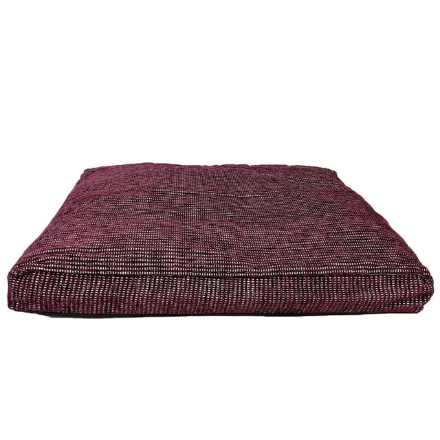 vibrant life 36.x30in medium size, pillow dog bed with a flat rectangular shape, dark reddish-purple jacquard fabric top, non-woven bottom, and green poly fiber filling, ideal for providing a comfortable resting spot for dogs