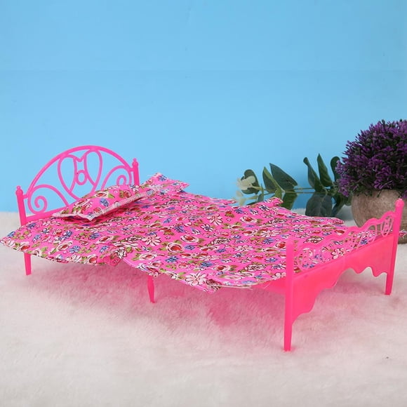 Herwey Dolls House Bed, Dollhouse Furniture,Plastic Mini Bed with Pillow and Sheet for Pin Dolls Dollhouse