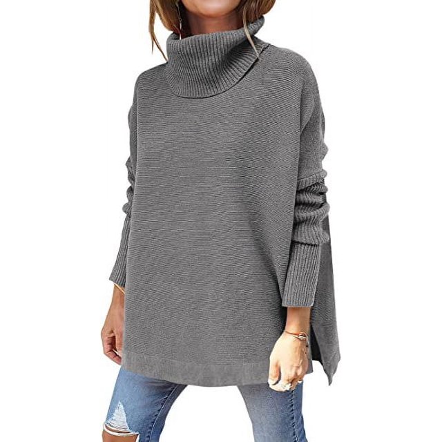 T-shirt à Col Roulé Surdimensionné pour Femmes 2022 Manches Longues à Revers en Tricot à l'Ourlet