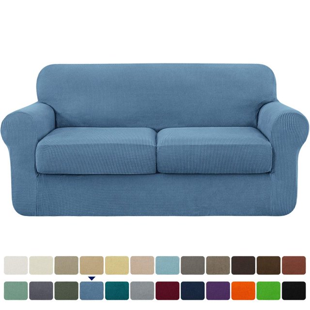 CHOK 2024 Housse de Sofa Extensible à Texture Quadrillée Housse de Canapé avec Housse de Coussin Séparée (Sofa Gris)