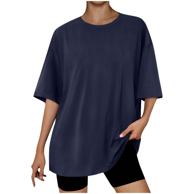 Timegard Womens Tops Athletic Crewneck Short Sleeve Loose Workout Top Comfy Solid Color Casual Basic Tee