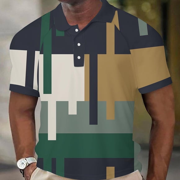 lcziwo Men Big and Tall Golf Shirts,Button up Polo Shirt for Men 2024 Short Sleeve Golf Shirt Summer Casual Print Slim Fit Polo Tee Shirt,Khaki XL