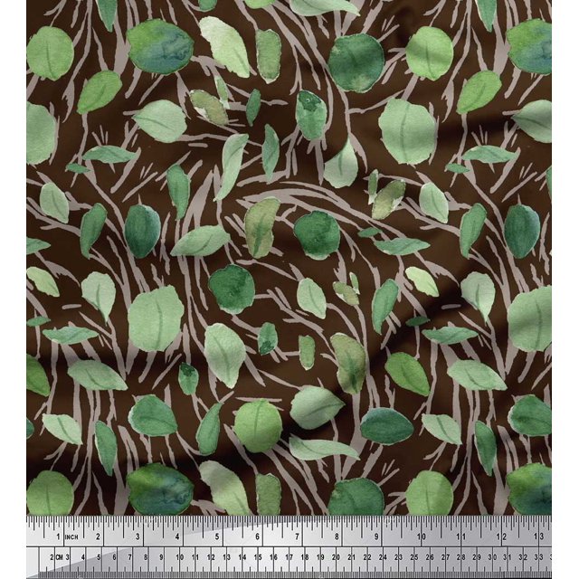 Soimoi Brown Cotton Poplin Fabric Cabbage Leaves Decor Fabric Printed Yard 42 Inch Wide