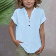 thumbnail image 2 of DecSea Linen Shirts for Kids 2025 Summer Button Down V Neck Short Sleeve Tops Casual Solid Blouses, 2 of 6
