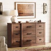 WAMPAT Dresser, Bedroom Storage, 9 Drawers Chest, 52" Wide, Wood Closet Organizer, Clothes Storage, Kids Room, Living Room, Hallway Entryway, Rustic Brown