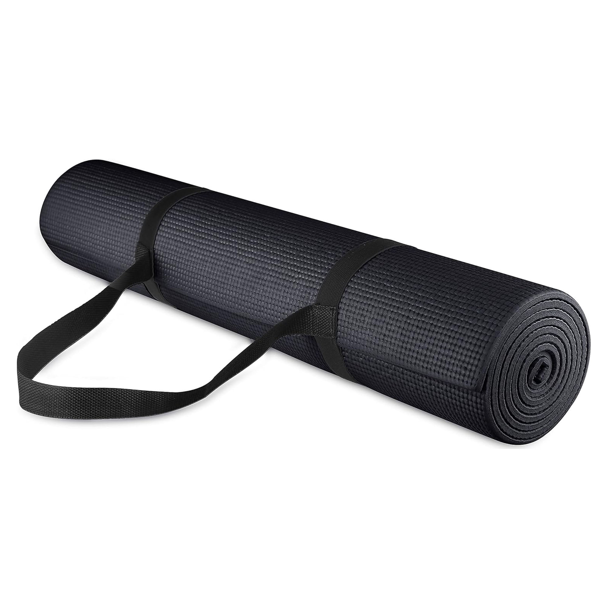 Fitvids 1/4-Inch High Density Thick Non Slip Workout Yoga Mat with Carry Strap, Black