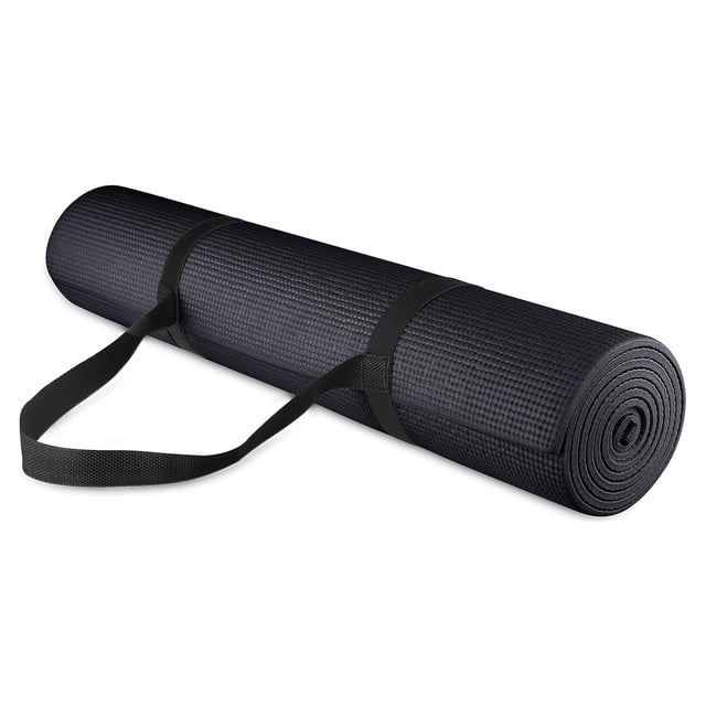 Fitvids 1/4-Inch Tapis de yoga à haute densité, épais et antidérapant, avec ceinture de transport, noir
