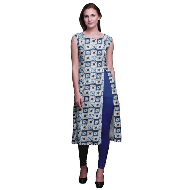 Bimba Kurti d'Été Sans Manches Imprimé Tunique Droite Robes pour Femmes