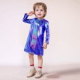 thumbnail image 2 of LUOGENLI Robe pour Enfants à Pois Fins Pailletée à Sequins à Manches Longues à Col Ras du Cou Robe T-Shirt Droite Robe pour Filles Tendance Mini Bleu 2-3 Ans, 2 of 4