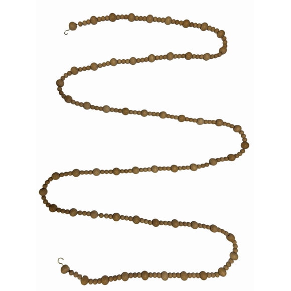 FRAÎCHE Holiday Natural Wood Bead Garland, 12-ft