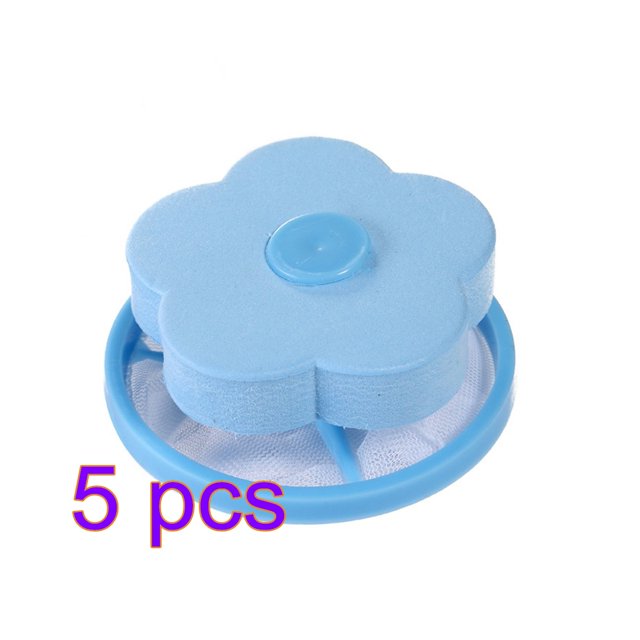 Sac-filtre Flottant pour Lessive de Laveuse, Attrape-Poils en Peluche, Pochette en Maille pour Enlever les Poils, Accessoire Flottant en Forme de Fleur Bleue Conçu pour Capter les Peluches, les Poils et les Débris dans les Laveuses. Idéal pour les Petites Laveuses Portatives et les Propriétaires d'Animaux de Compagnie, Cet Ensemble Comprend 5 Sacs-Filtres en Filet Faits de Matériaux PE, EVA et polyester.